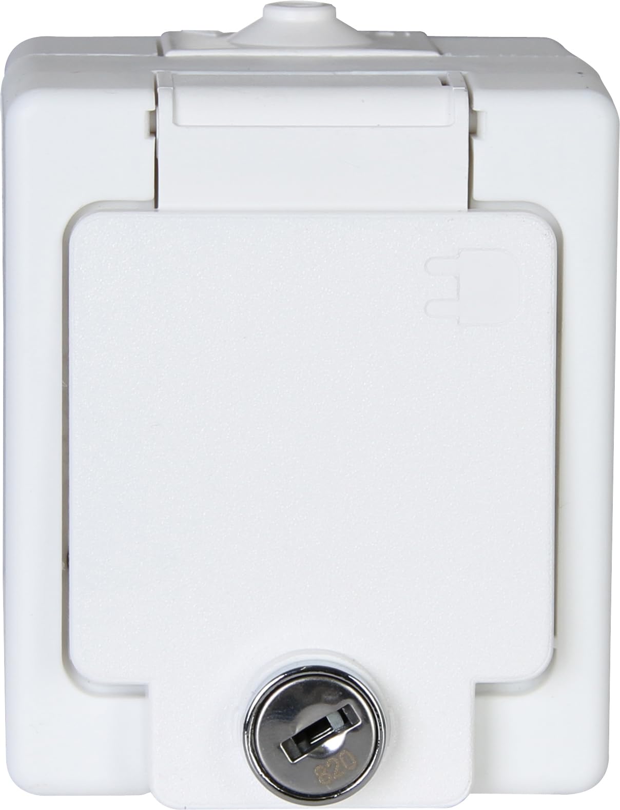 Kopp 105602008 surface-mounted plug-in socket for damp rooms with protective contact, with hinged lid and security lock, IP 44, standard