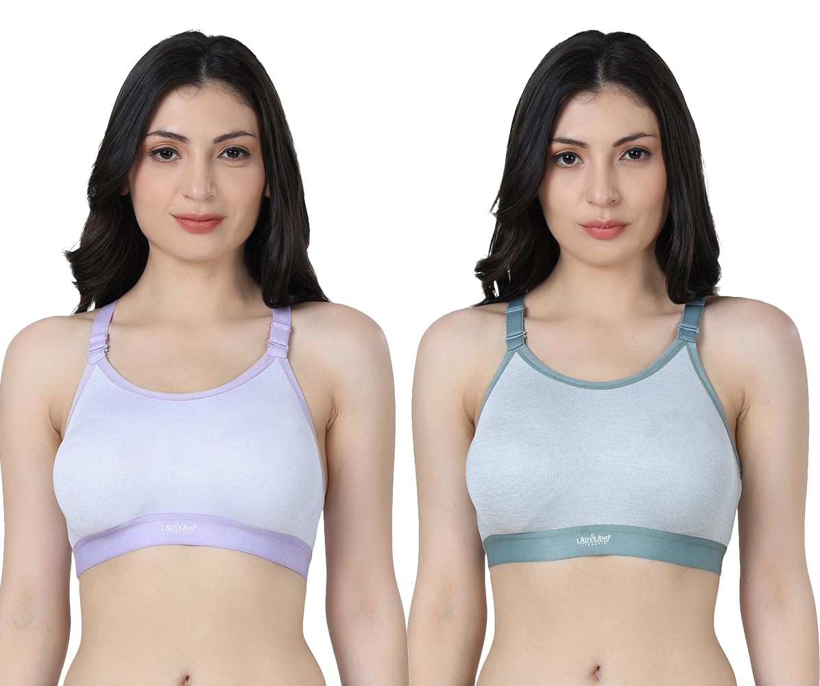 ladyland Women's Cotton Blend Non-Padded Wirefree Comfortable Sports-Bra Combo-picture-15