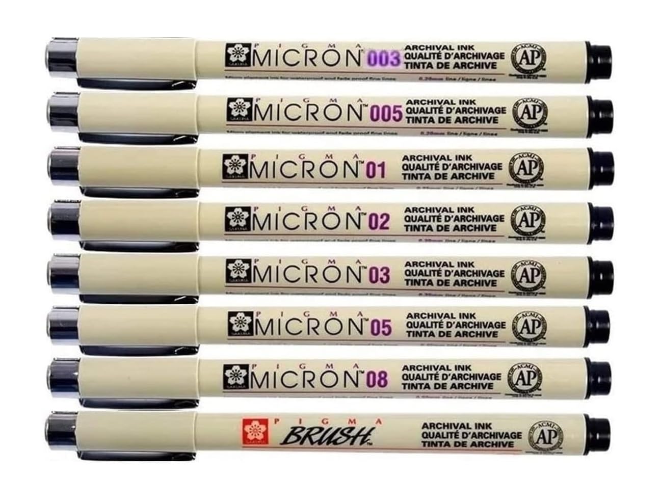 Pigma Micron sakura 003.005,01,02,03,05,08, Brush,set 8 pcs,Made in Japan