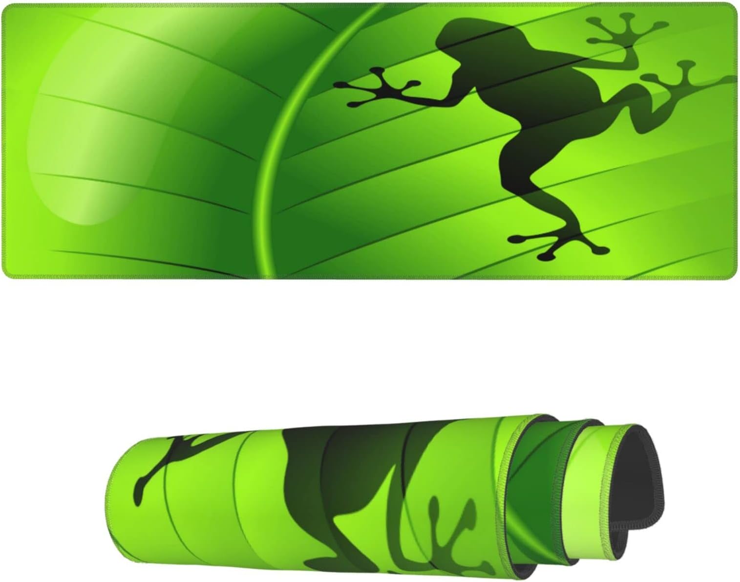 Laptop Mouse Pad Frog Shape on Green Leaf Desk Mat with Stitched Edges 31.5X 11.8 inch Non-Slip Large Keyboard Rubber Writing Table Mat for Office Home