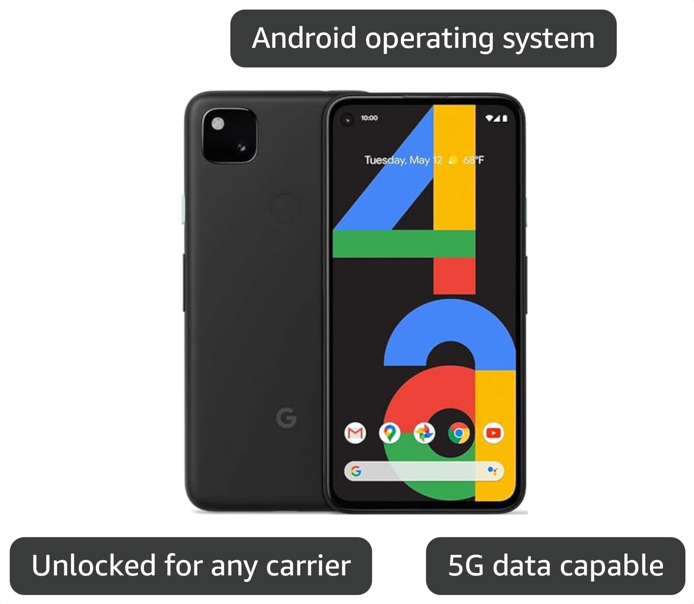 Amazon.com: Google Pixel 4a 5G, 128GB + 6GB RAM, Just Black