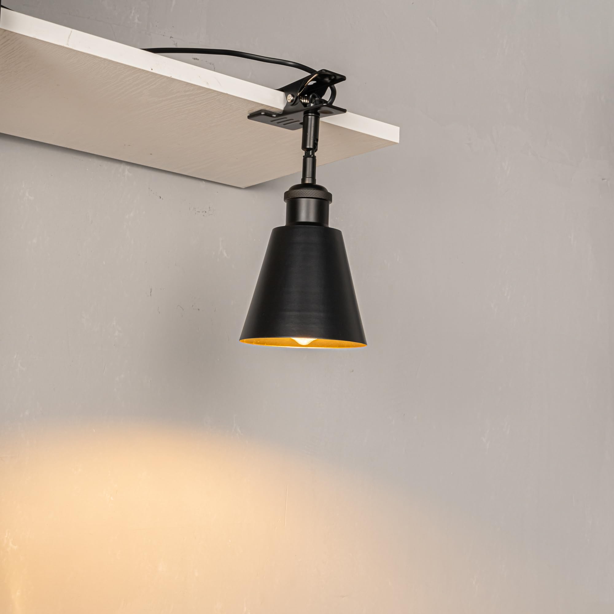 Verstellbare Klemmlampe mit E27-Fassung,1 Packung Leselampe mit 1,8 m Kabel, Dimmbar Nachttischlampe,Schreibtischlampe für Büro Heimgebrauch - 12 * 10cm Schwarz Lampenschirm- TD0603