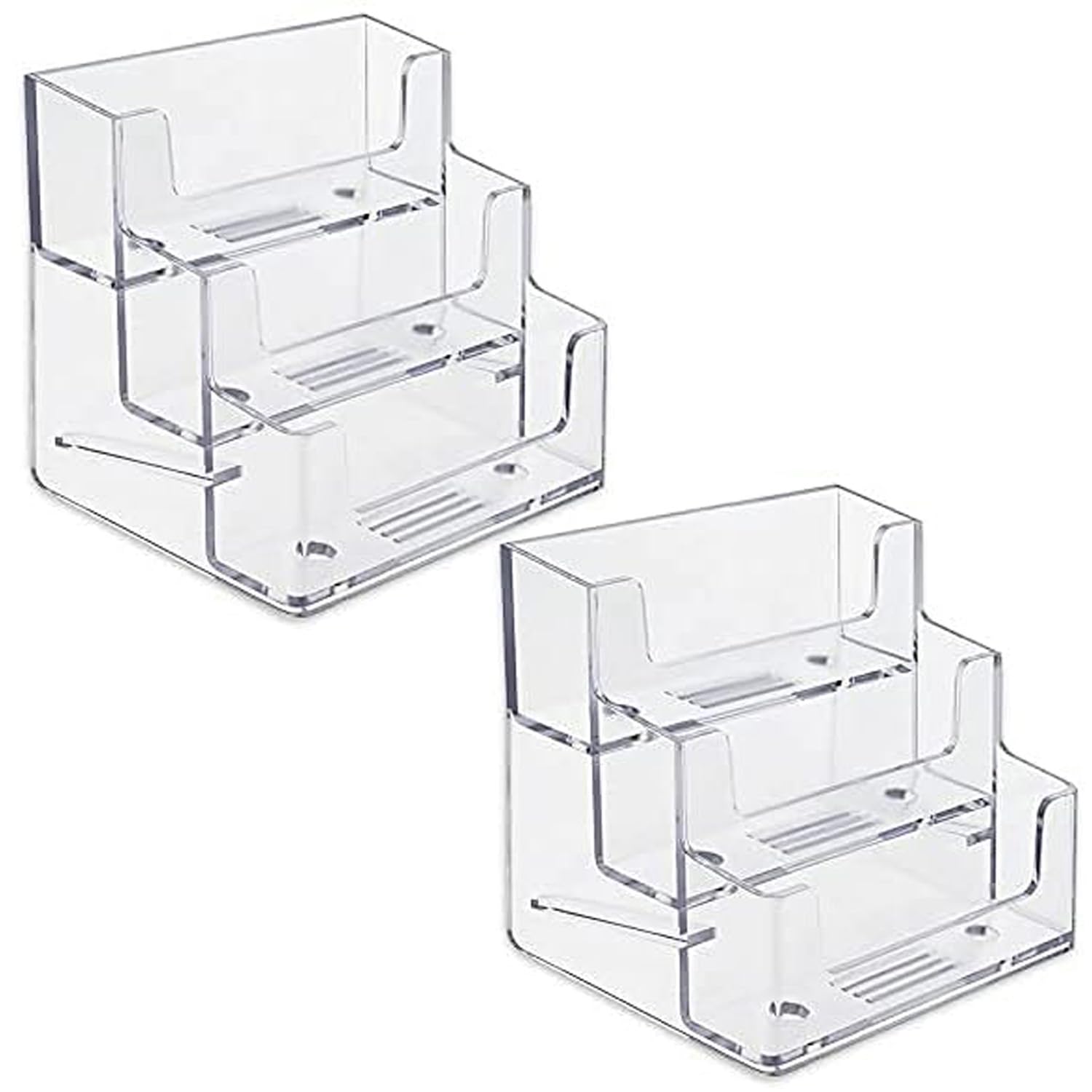 FTOF 3 Pockets Acrylic Business Card Holder Stand Clear Desktop Countertop Office Business Organizer Acrylic Index Card Filling Display for Desk 2 pcs
