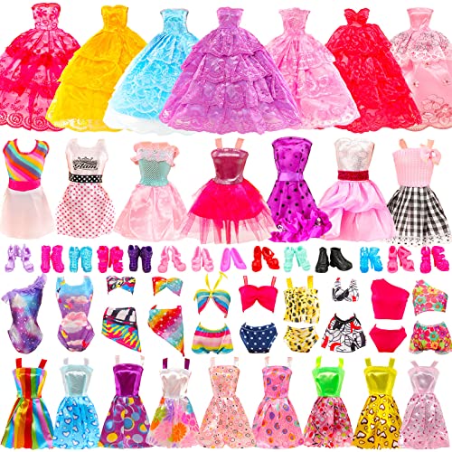 Funlight 27 PCS Girl Doll Clothes and Accessories 2 Party Wedding Dress 6 Fashion Dress 3 Swimsuit Bikini 6 Mini Dress 10 Shoes for 11.5 Inch Girl Doll