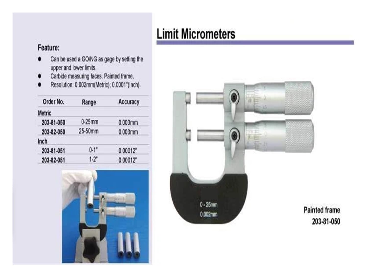 NURII 0.002mm Limit Micrometers Adjustable Gague, 0-25mm 25-50mm Outside Micrometer
