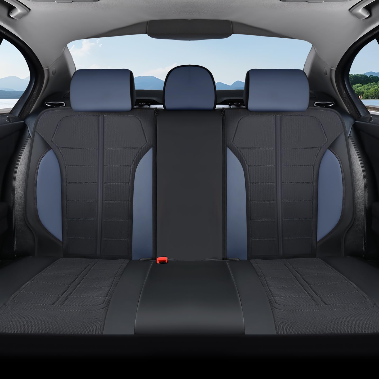 Coverado Seat Cover, Car Seat Cover Rear Seats, 3D Air Mesh Breathable Seat Protectors Sports Carbon Fiber Design Airbag Compatible Comfort Universal for Most Cars, Van,Trucks, SUV, Black&amp;Blue