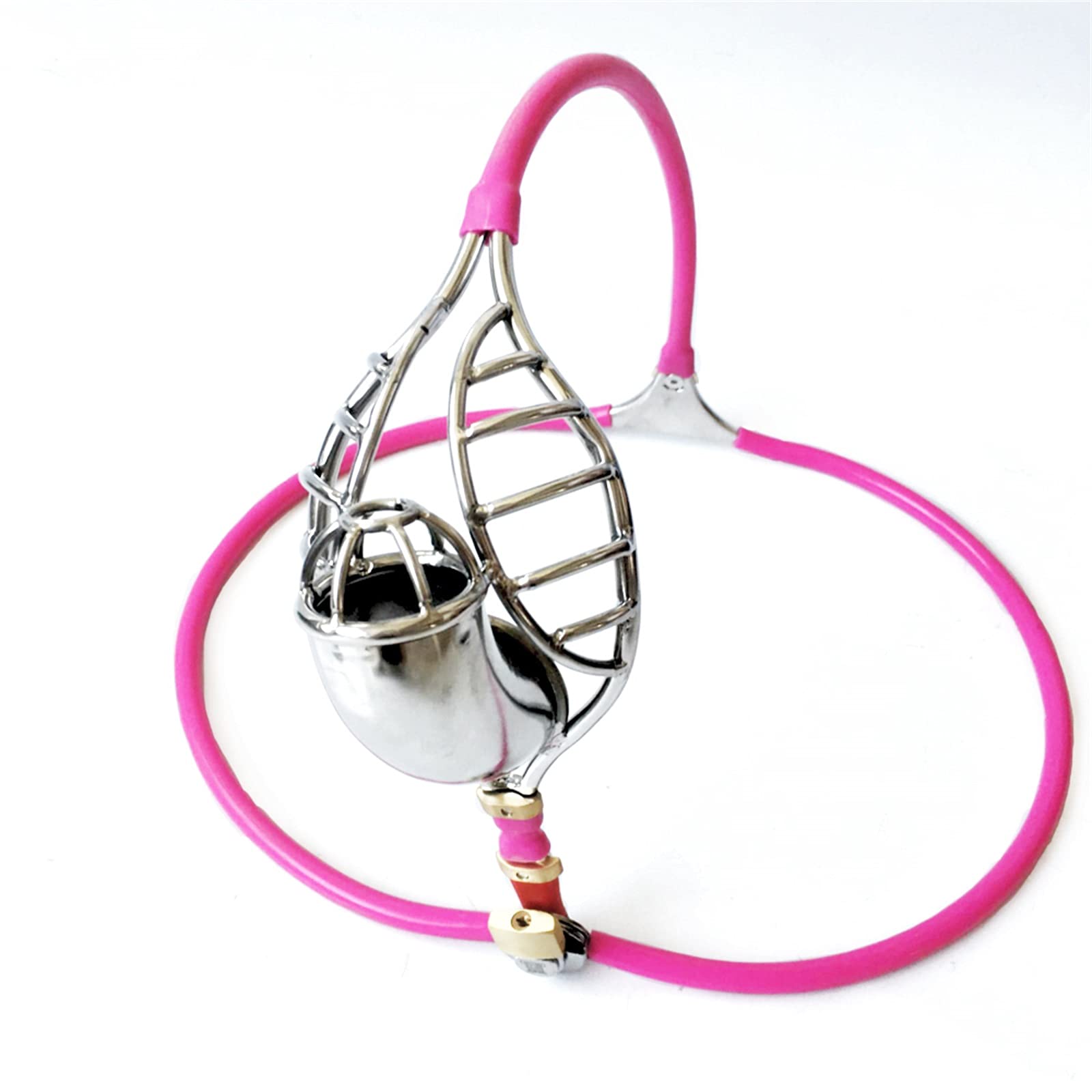 Cintura di castità, Uomo Mutande in Acciaio Inossidabile Gabbia per Pene BDSM Bondage Gabbia per Cazzo Fetish con Plug anale Blocco Pene Anti-masturbazione per Giocattoli sessuali,80/90cm