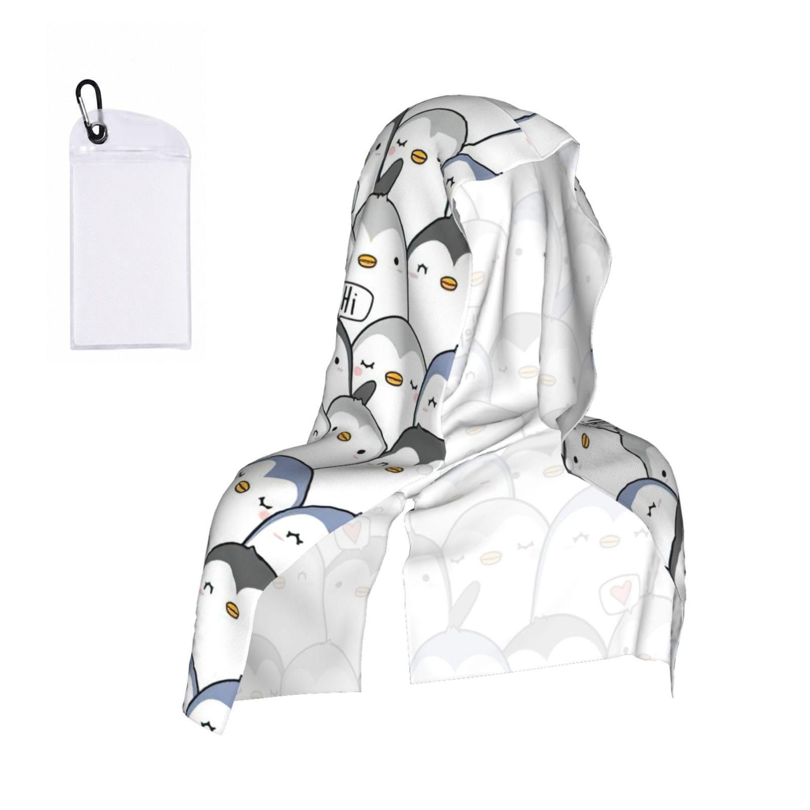 Yqxwjl Unisex Black Cute Penguin Print Unsex Cooling Hoodie Towel, Cools Instantly When Wet Sun Protection For Sports Fitness Gym