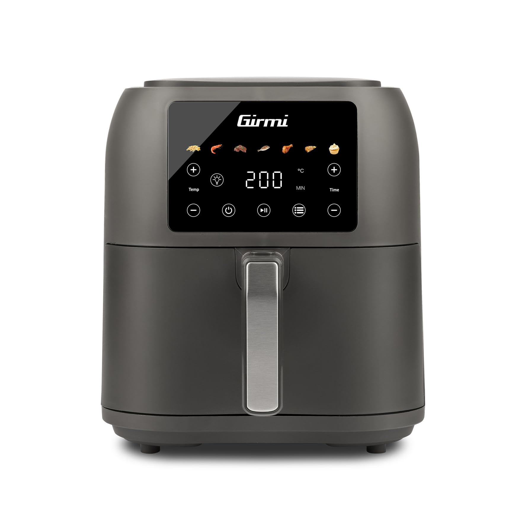 Girmi FG92 Ecofrit Deep Friggitrice ad Aria Capacità XXL 8 Litri, 1700W, BPA/PFOA Safe, Contenitore antiaderente, Display digitale con 7 programmi, Tasto di sicurezza, Ricettario Incluso, Grigio Opaco