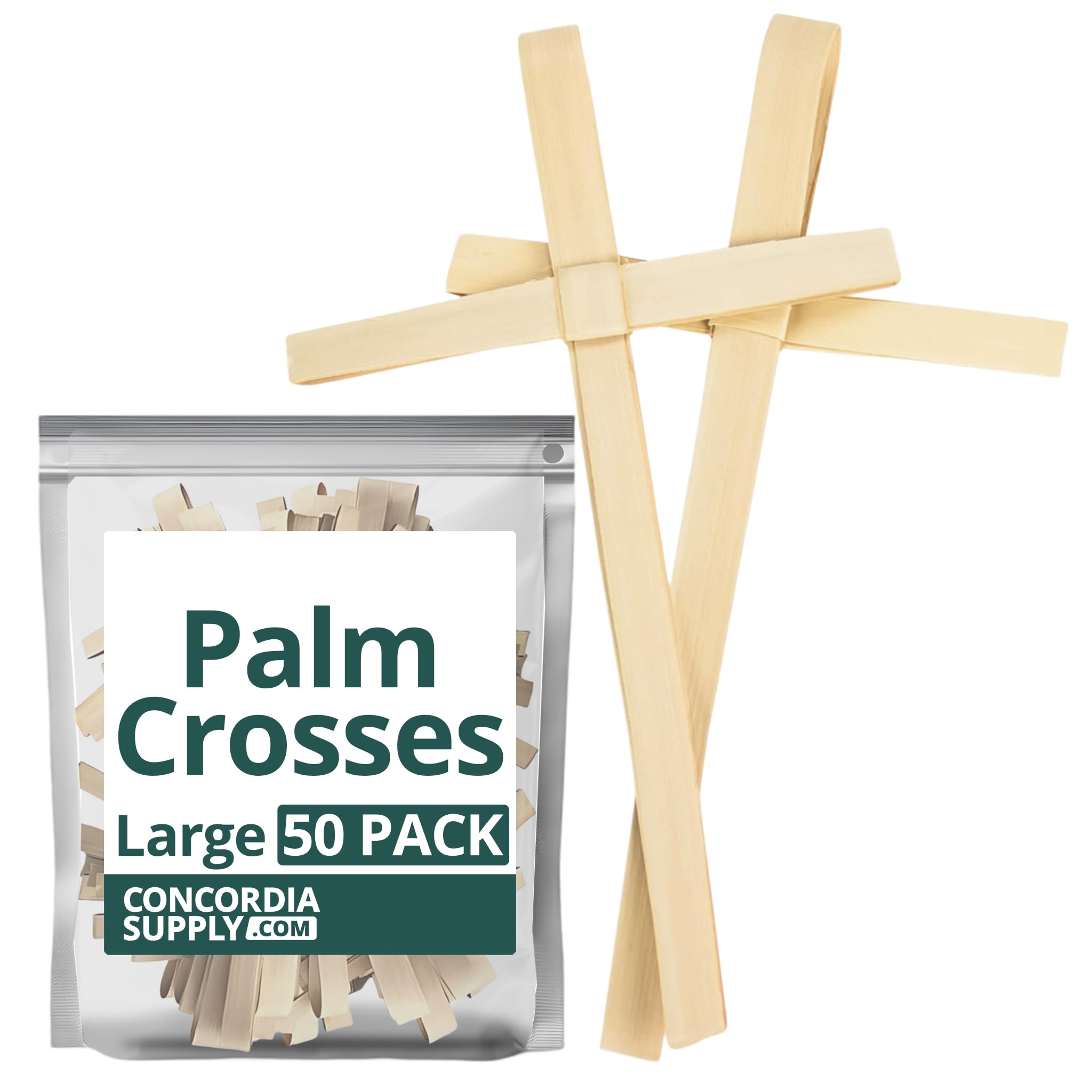 Concordia Supply Palm Crosses - 7" x 4.5" Dried African, Hand Held Cross Made with Palm Leaves for Palm Sunday, Easter, Children's Ministry & Other Church Events (Large, Pack of 50)
