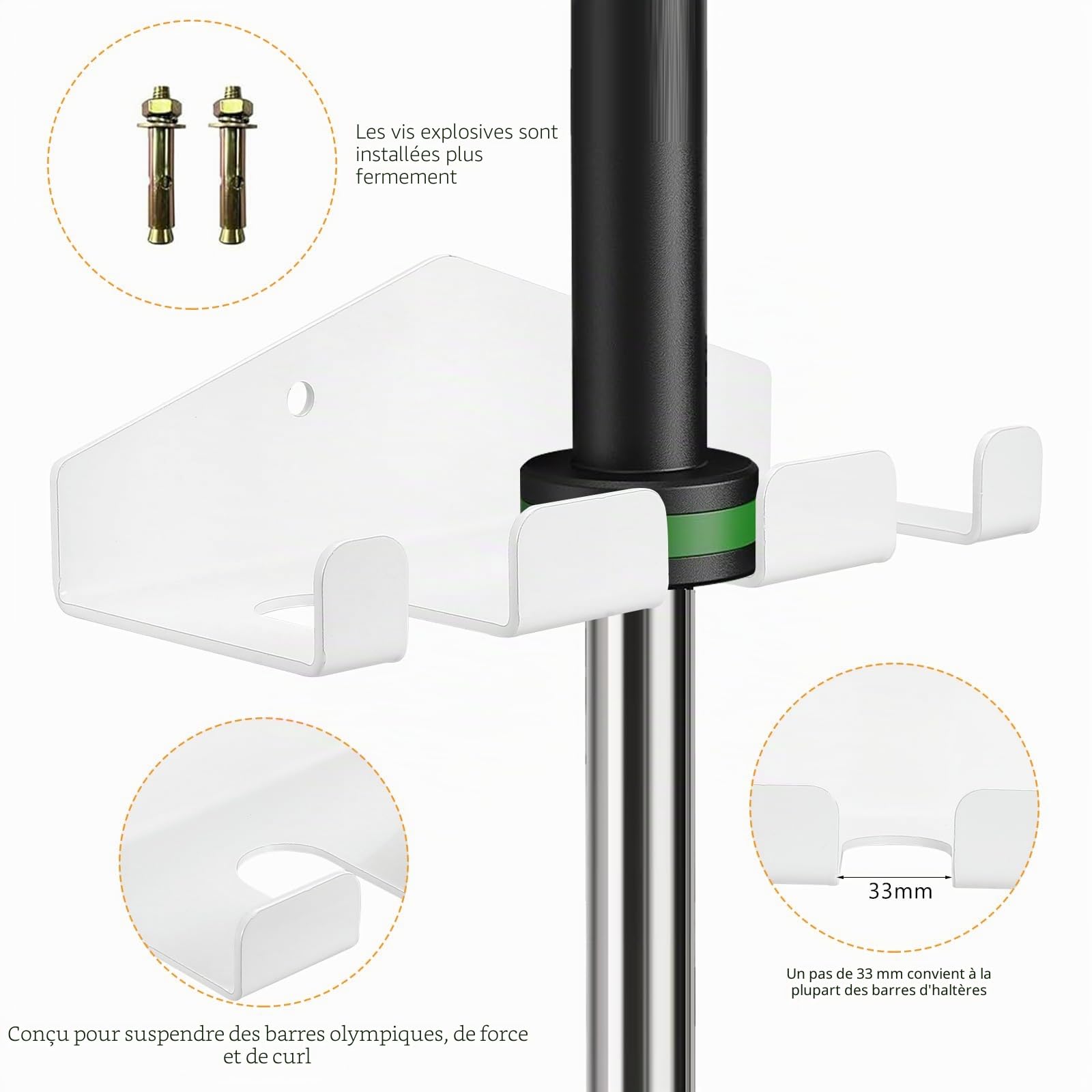 Support pour Haltères, Support Porte Mural pour Barre d'Haltères, Gancio da Parete per Bilanciere Verticale, Support Mural pour Haltères Olympiques, Rack de Stockage pour Barbell Bar