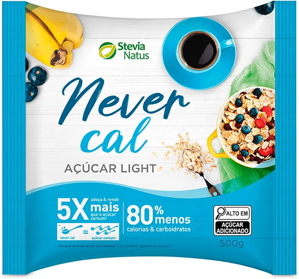 Açúcar Light Never Cal Stevia Adoça e Rende 5x mais Stevia Natus 500g