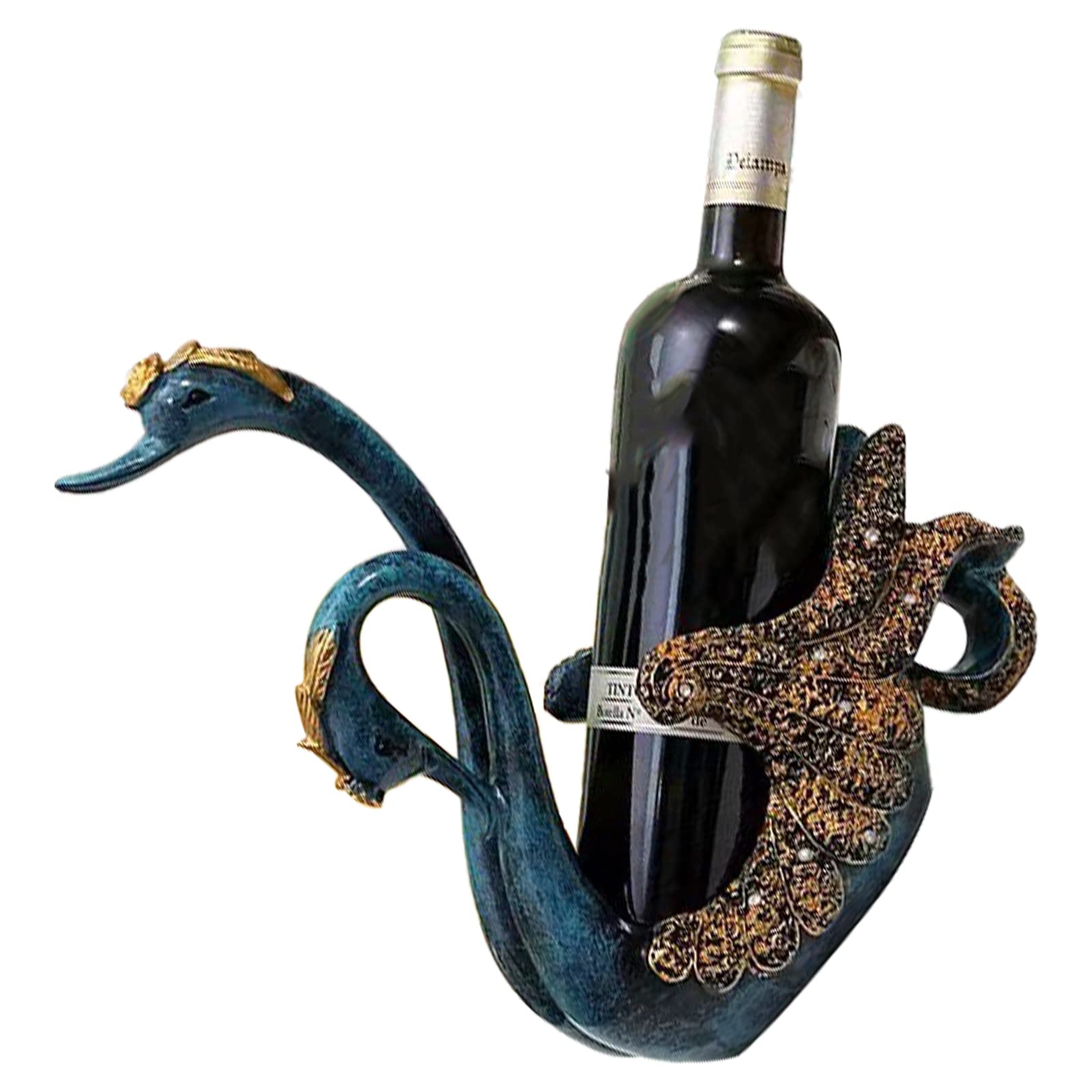 Wine Cabinet Swan Ornaments, Hand Painted Swan Wine Rack Art Craft  Innovative Synthetic Resin for Office (Blue)