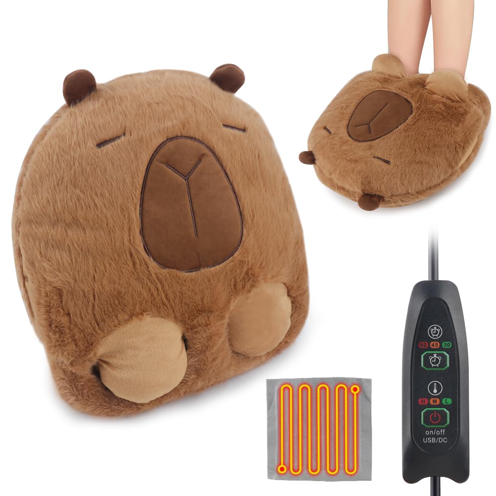 Capybara Scaldapiedi Elettrico, 2 in 1 Scalda Piedi Casa Elettrico, USB Ricarica Piedi Scaldapiedi con 3 Timer e 3 Livelli di Temperatura, Riscaldamento Rapido per Donne Uomini Anziani Ufficio