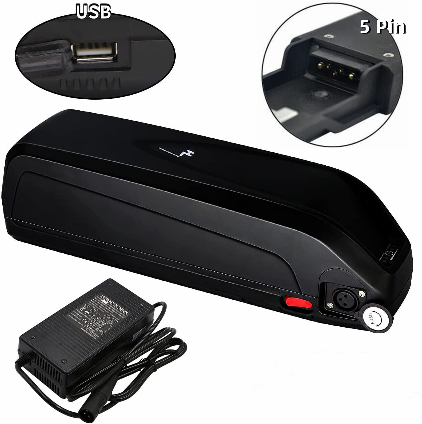X-go E Bike Akku 48V 13AH, Ebike Batterie mit 5Pin Grundplatte Ladegerät USB Schnittstelle für 750W 500W 350W 250W Elektrofahrrad Motor, Hailong Lithium-Ionen Akku