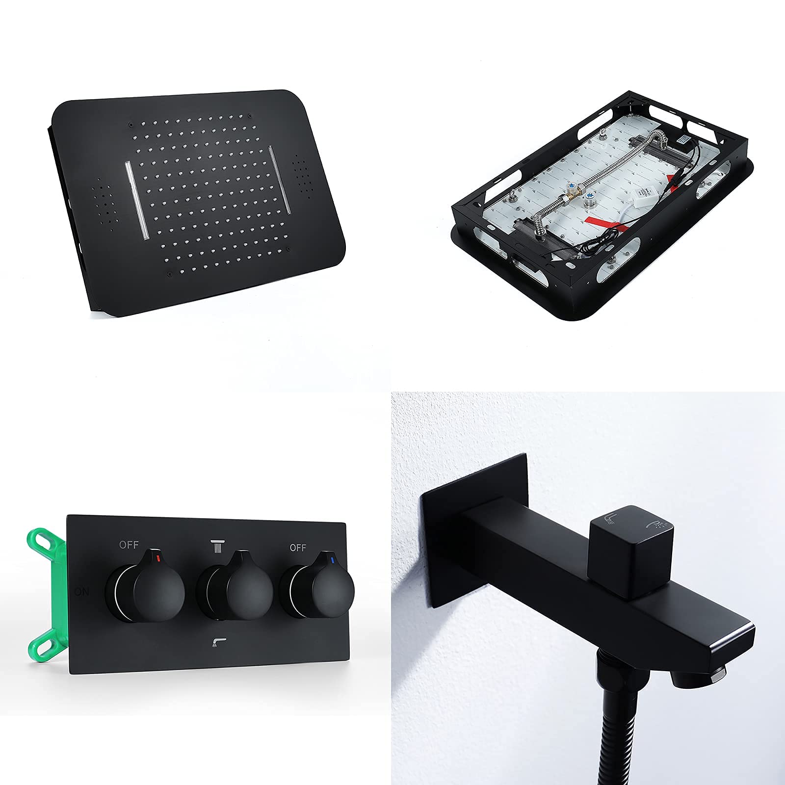 Music 64 kolory LED zestaw prysznicowy montowany na suficie, czarny, łazienkowy zestaw baterii prysznicowej z głowicą prysznicową, prysznicem ręcznym, dyszami do ciała, kran do wanny, pilot zdalnego