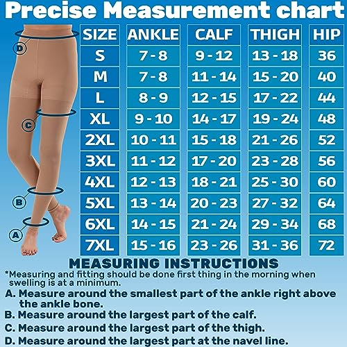 Image of Compression Leggings for Women Circulation 20-30mmHg - Opaque Footless Support Stockings for Post Surgery Recovery, Edema, Diabetic, Leg Pain - Beige, Small - A717BE1