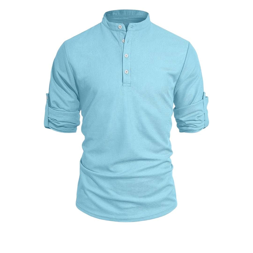Camisa Henley de manga larga con bloques de color para hombre, ajuste holgado, duradera, para viajes, camping, uso diario