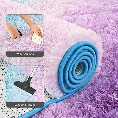 Purple Blue Area Rugs 4x6 Feet Rug for Bedroom Living Room, Cute Indoor Gradient Carpets, Plush Soft Rug for Kids Room, Fluffy Rugs for Girls Boys Nursery Room Home Decor - Image 6