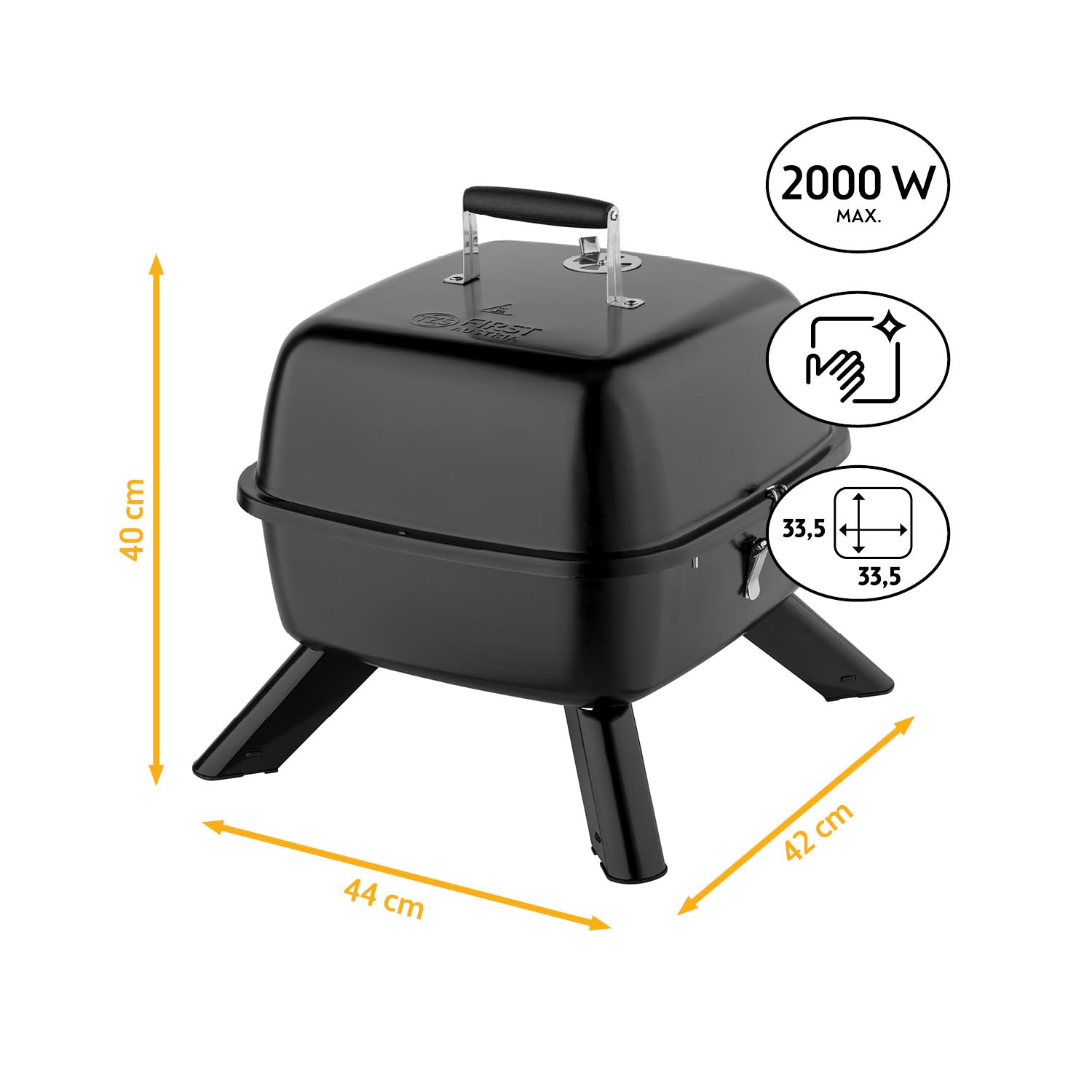 TZS First Austria 2in1 Elektrogrill Kugelgrill - extrem stabiler & kompakter BBQ Hybrid Elektrogrill für Balkon | 2000 Watt | Elektrisch oder Holzkohle | einfache Montage & Reinigung