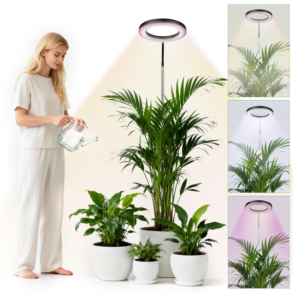 APXEL Grow Lights for Indoor Plants, 72 Full Spectrum LED Plant Light, 3 Color Modes Grow Lamp, 3/9/12 Timer, 10 Level Dimmable, 30-160cm Adjustable Height [Energy Class F]