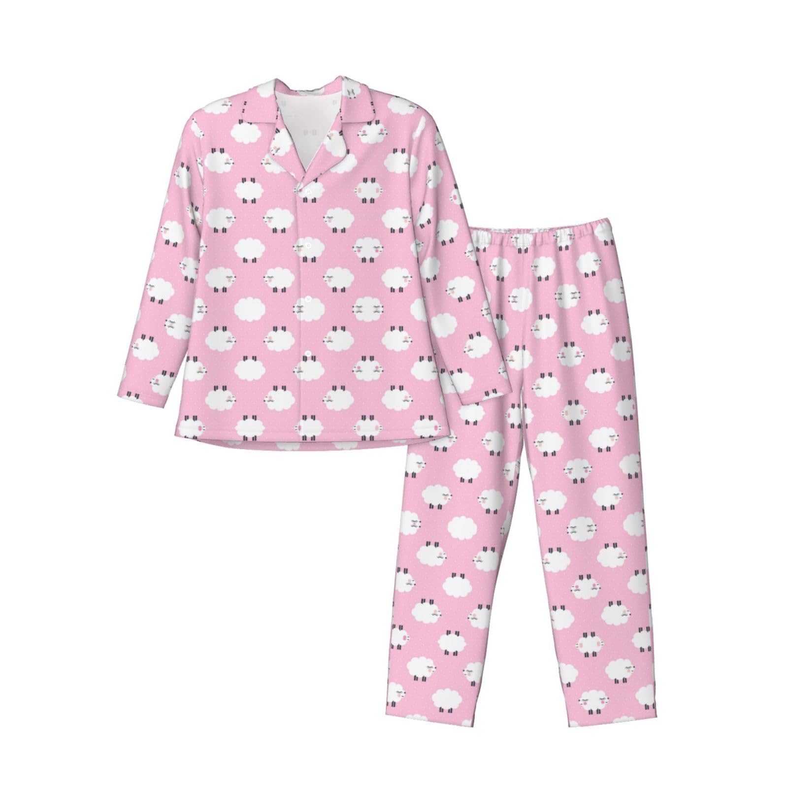 Aseelo Men's Pink Sheep Long-Sleeved Pajama Set Long Sleeve Top And Bottoms Pyjamas Comfortable And Breathable Nightwear Pjs M