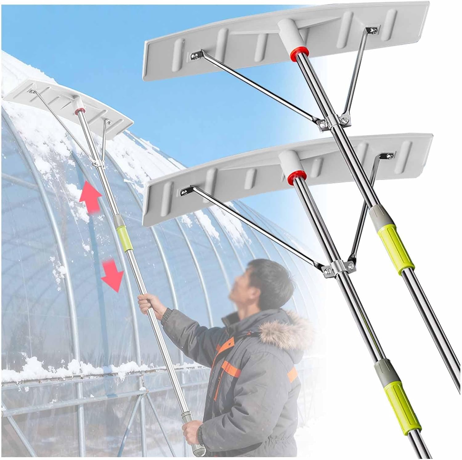 Snow Roof Rake 6m/20ft with Non-Slip Handle and Aluminum Section Tubes Telescopic Range, for Weeding,Scraping,Ice Remove(Square-Shaped,3–6m/9.8-19.7ft)