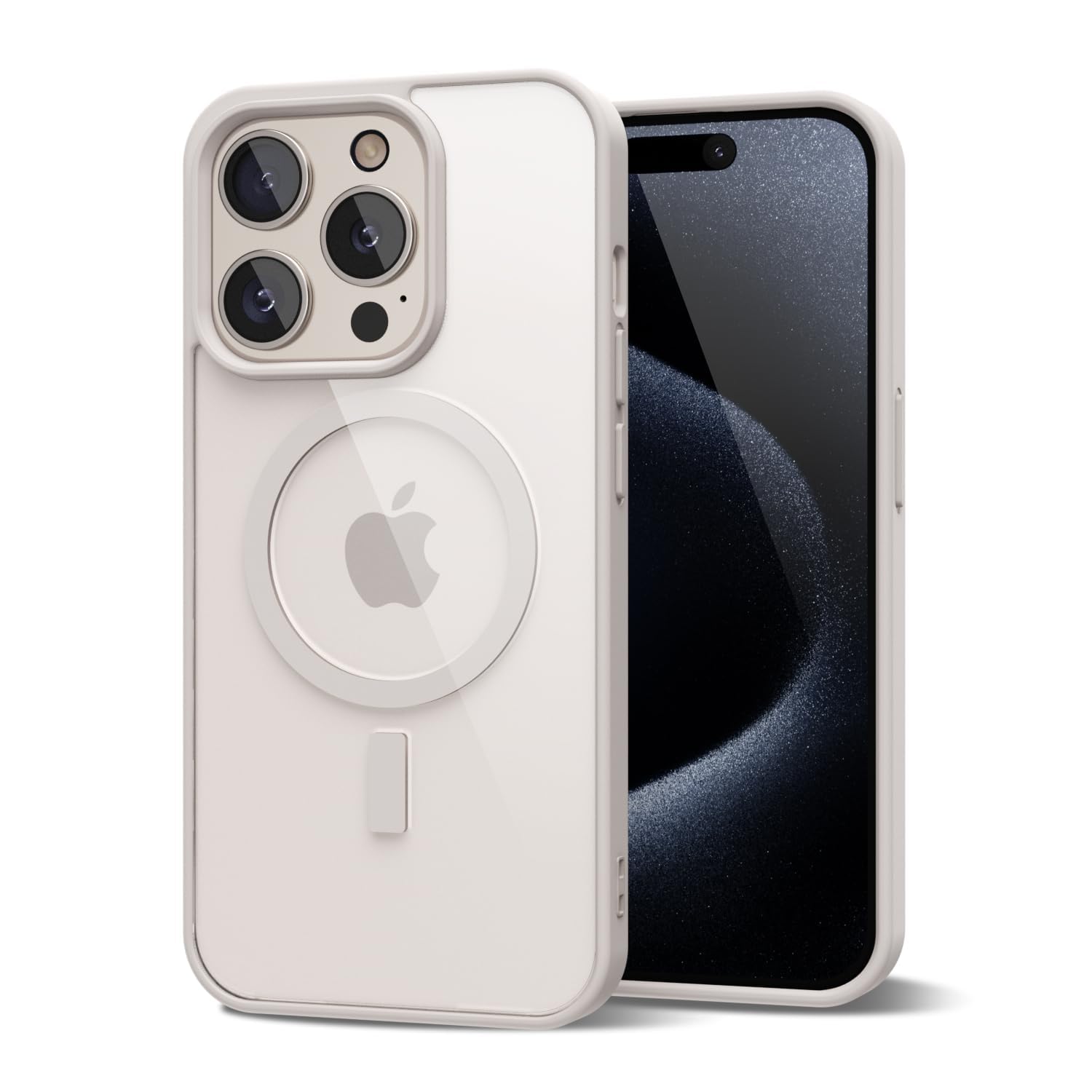 oakxco Funda magnética transparente para iPhone 15 Pro, compatible con carga Magsafe, funda protectora delgada para 15 Pro, a prueba de golpes, silicona suave TPU y policarbonato duro, gris titanio