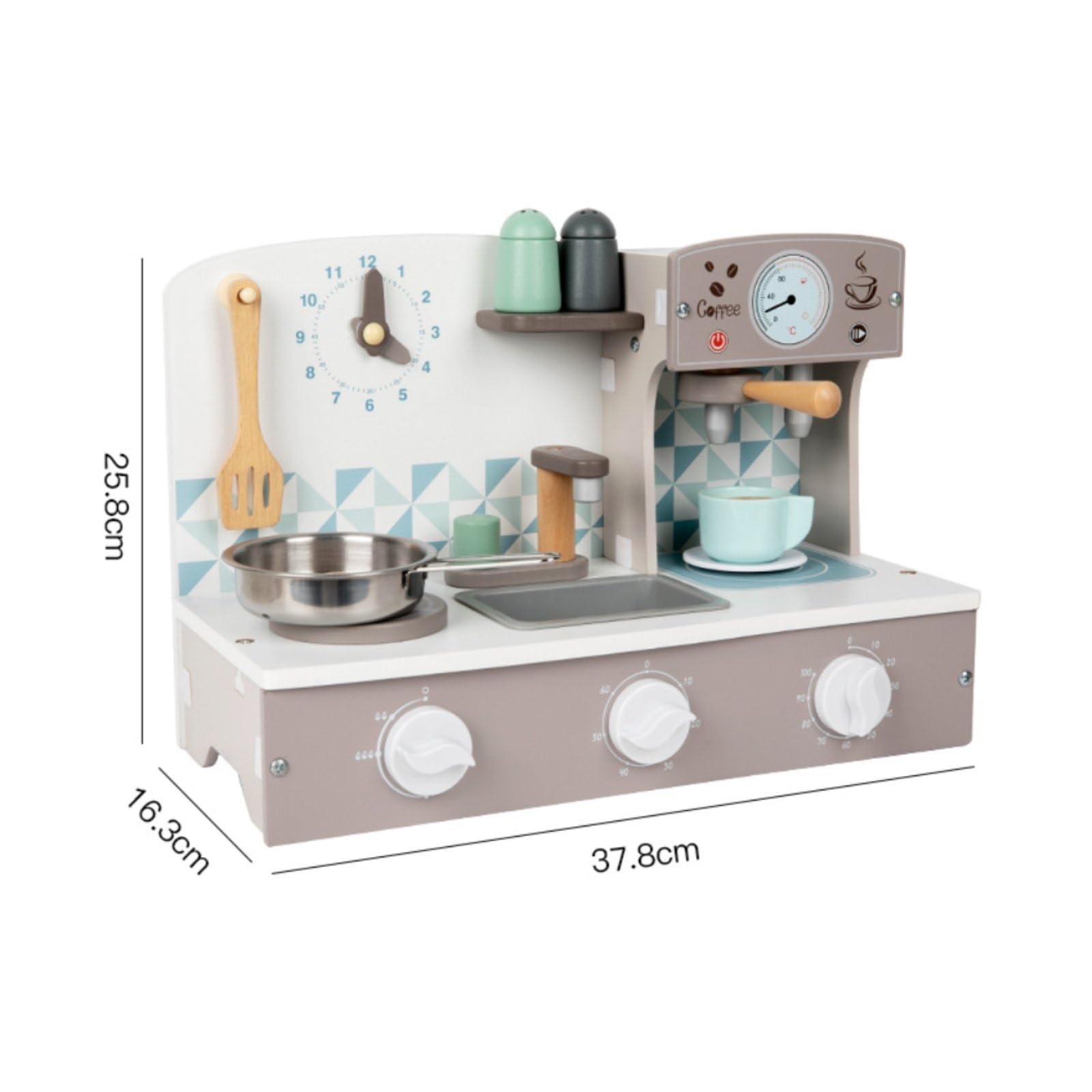 Children Play Kitchen Cocina de rol Cafetera de Juguete de Repostería Reloj Lúdico Tablero Estable de Madera y Metal Adecuado para Niños 4–6 Años Actividades en Casa Preescolar