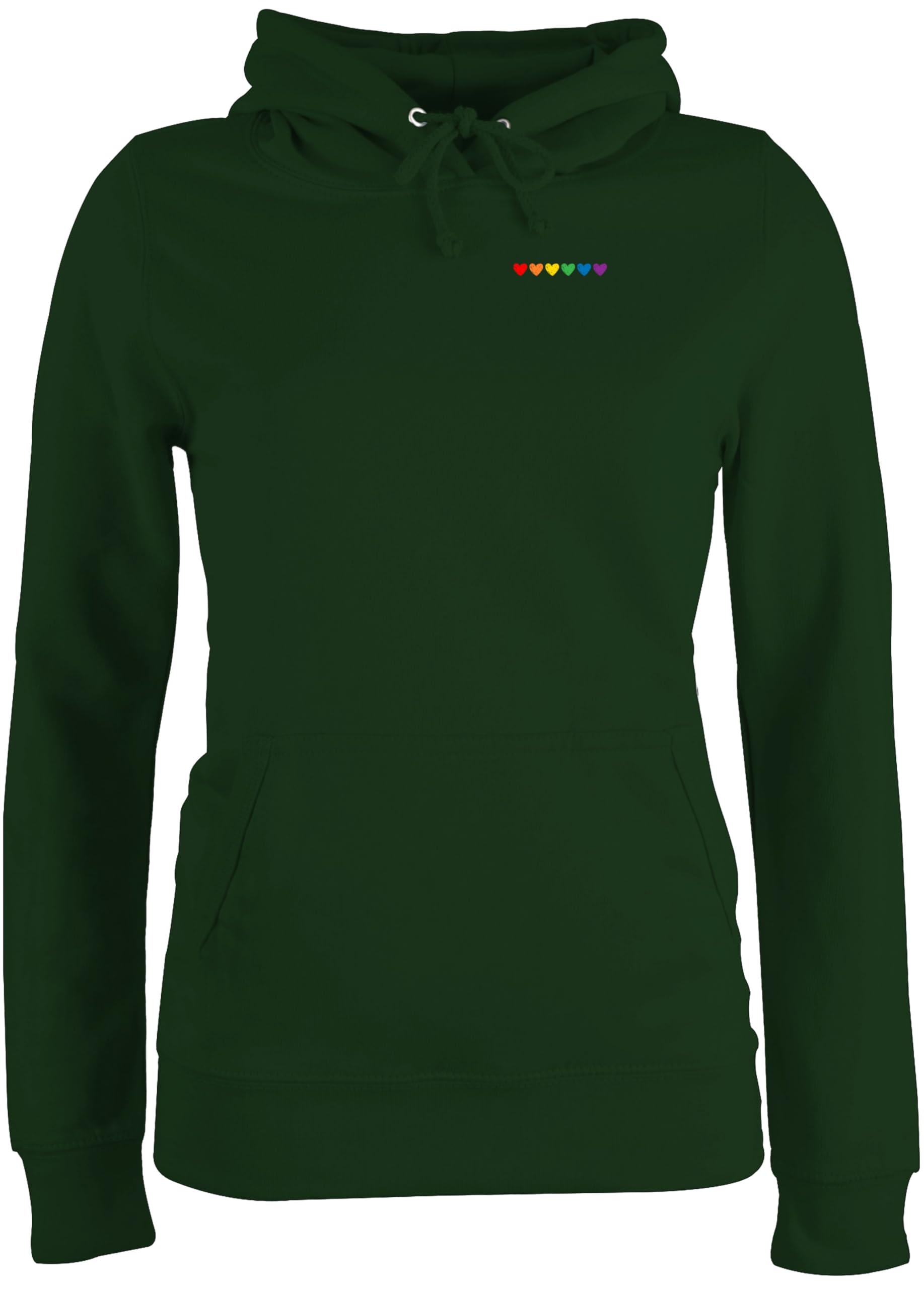 Shirtracer - Pullover Damen Hoodie Frauen - Kleidung Flag - Brustdruck Regenbogen Herzen Pride Outfit CSD Accessoires LGBTQ I Christopher Street Day I Lesbisch I Schwul I Bisexuell I Trans I Queer