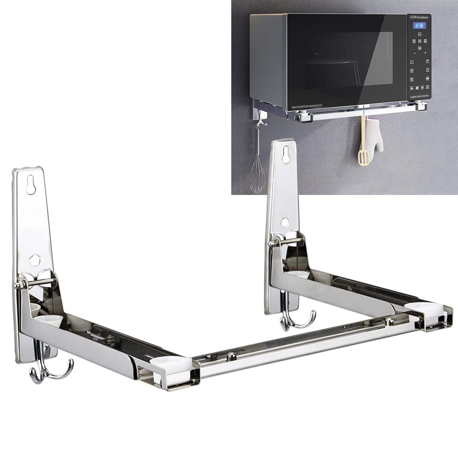 YUANCHUTOP Adjustable Wall-Mounted Microwave Storage Rack - Foldable Oven Stand Shelf with Extensible Brackets for Space-Saving Kitchen nization and Maximal Efficiency