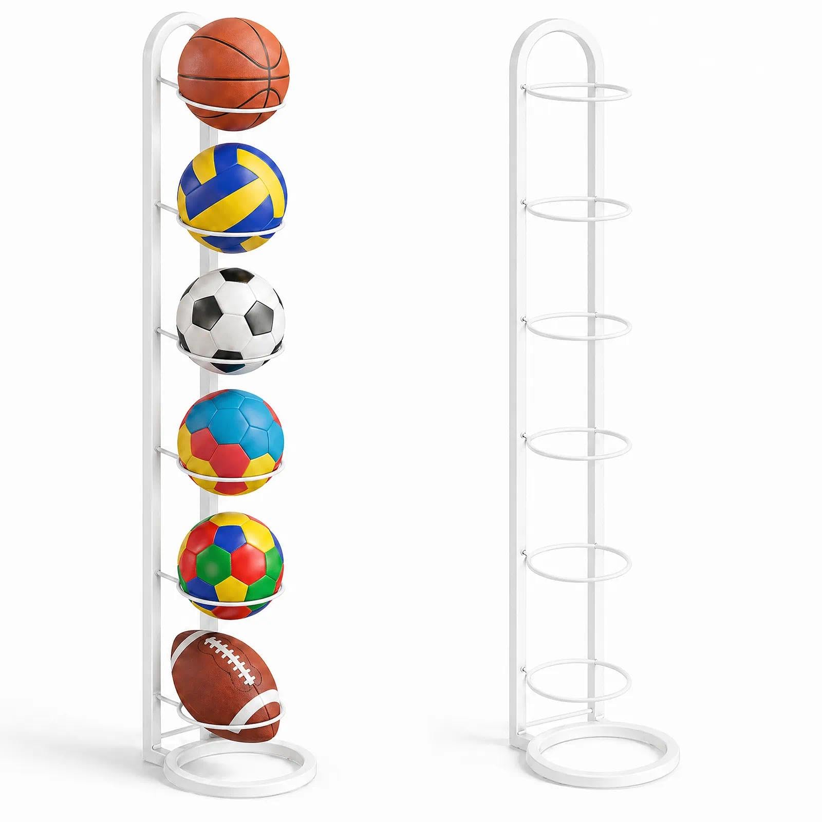 6 Niveles Estante de Almacenamiento de Pelotas, Soporte Pelota Baloncesto Vertical,ExtraíbleSoporte para Balón de Fútbol Soporte de Pelota de Metal para Baloncesto Fútbol Rugby Voleibol