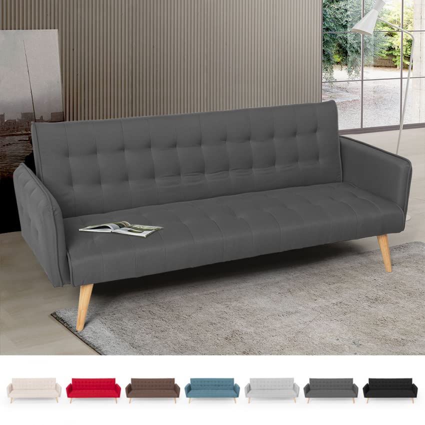 Produce Shop Divano Letto clic clac 3 posti in Tessuto reclinabile Design Nordico Malibu - Grigio Scuro