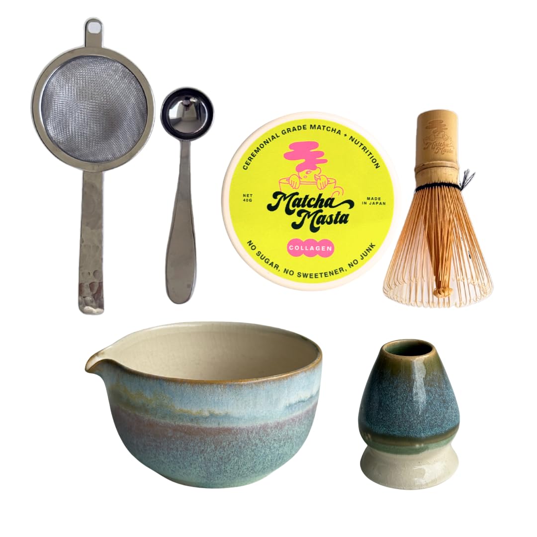 Matcha Masta Matcha Collagen 40g 1 41 oz Ceramics Essentials Handmade Ceramic Matcha Bowl Whisk Stand Matcha Tools