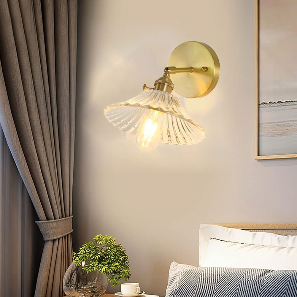 Lámparas de Pared, Apliques de Interior, lámparas de Cobre, Pantalla de Cristal, Casquillo E27, Apliques de Lujo para salón, baño, Pasillo, Dormitorio, Hotel (tamaño: 2)