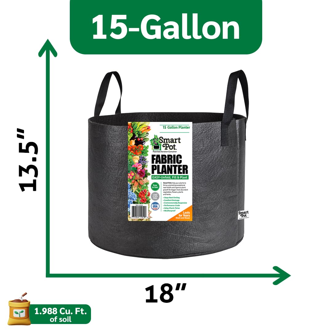 Smart Maceta con Tela jardín Planta Comida aireación macetas con asa, 15 L, 5 Unidades, Color Negro