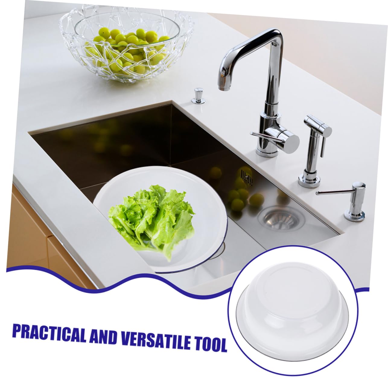 Tazón Esmaltado Blanco 2 Piezas de Gran Capacidad para Cocina