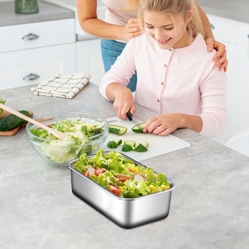 2 Contenitori Salvafreschezza in Acciaio Inox con Coperchio, 4500 ml, Contenitori per Alimenti Riutilizzabili con Coperchio per Ristorante, Cucina, Congelatore
