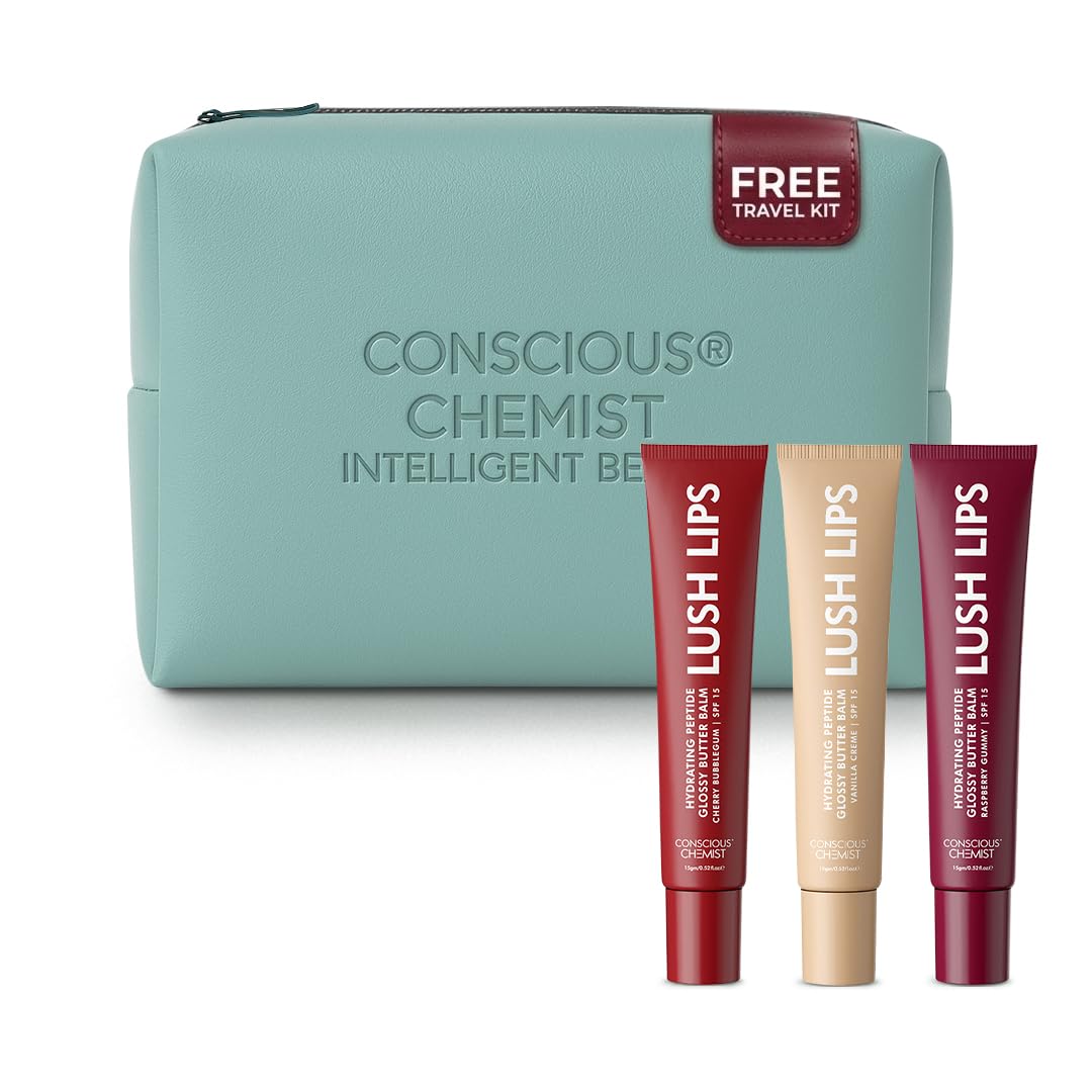 Conscious Chemist® Peptide Lip Balm Trio - Lush Lips with SPF15 | Raspberry Gummy, Vanilla & Cherry Bubblegum | For Dry & Chapped Lips | 24 hr Hydration & Moisturizing Lip Balm for Men & Women | Lip Balm for Pigmentation & Dark Lips | Sun Protection | Soothes Dry Lips & Repair Moisture Barrier | Pack of 3-image-46