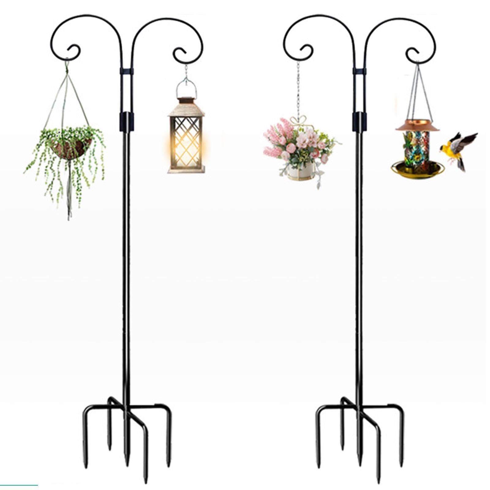 LOVIVER Doppio Gancio da Pastore, Supporto da Giardino sospeso, palo per mangiatoia per Uccelli in Ferro, Gancio da Giardino per Decorazioni Nuziali, Altezza 2.4 M