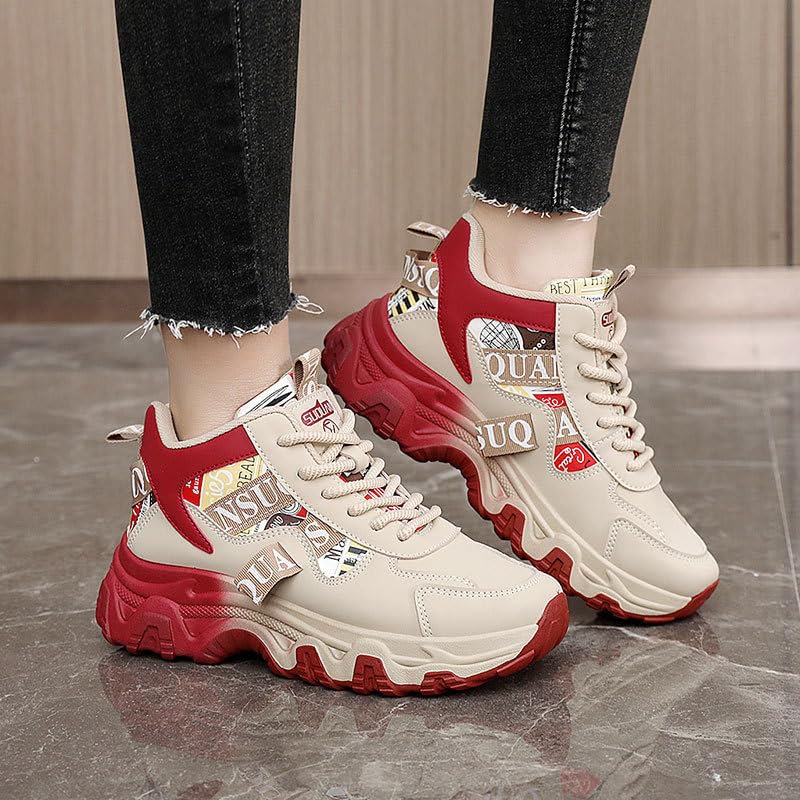 Women's Chunky Platform Sneakers 2025 Fashion Breathable Casual Shoes with Leather Accents, Retro Thick Sole & Cushioned Comfort2