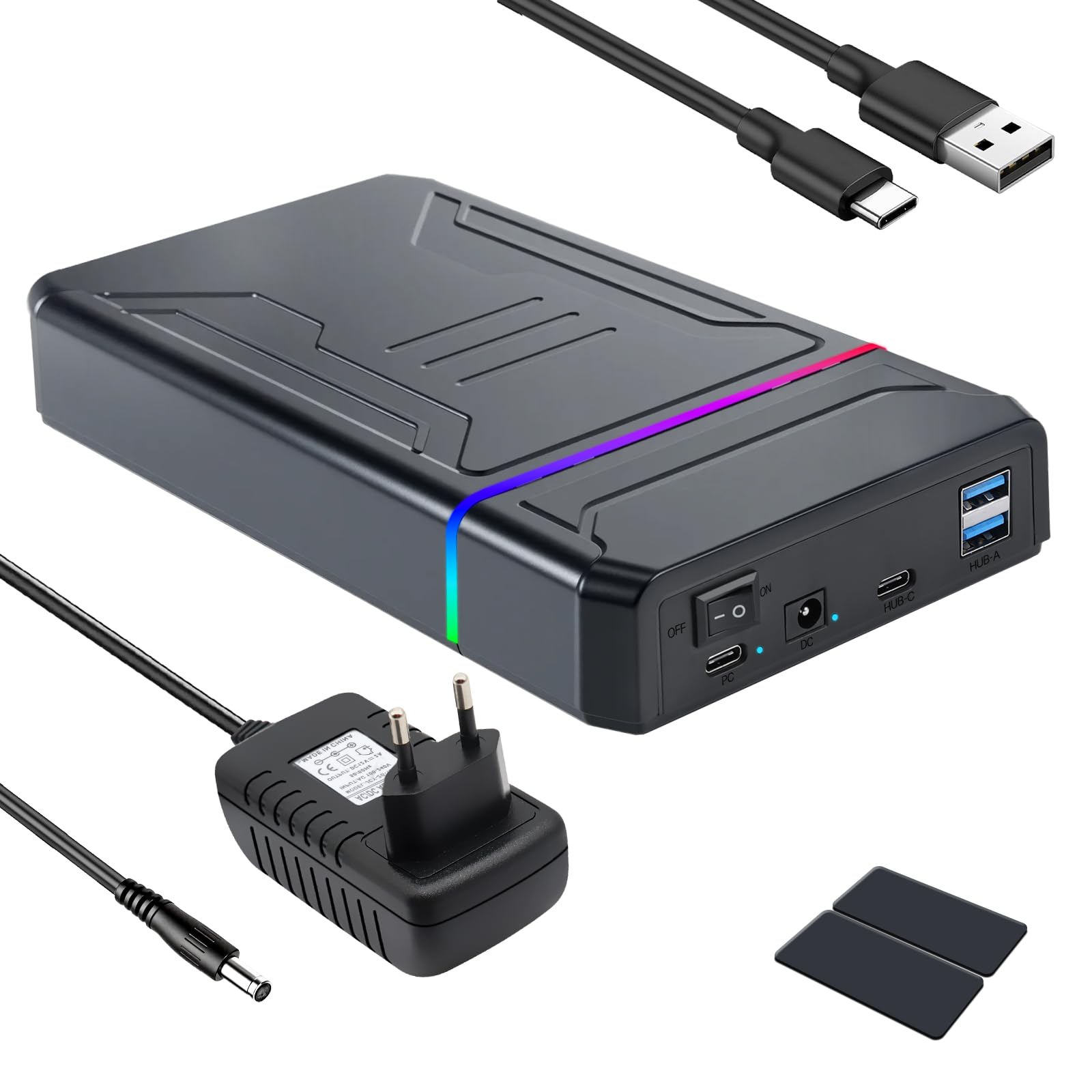 10Gbps Boitier Disque Dur Externe, USB-C Station d'accueil pour Disque Dur SATA HDD/SSD 3.5"/2.5" & pour Boitier SSD M2 NVMe Adaptateur SATA USB 3.2 Gen2, UASP