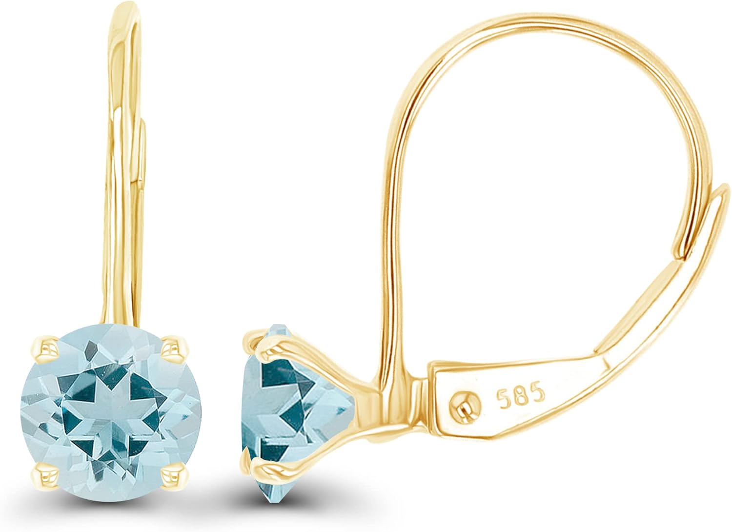 14k Gold Plated 925 Sterling Silver 5mm Round Hypoallergenic Genuine Birthstone Leverback Earrings