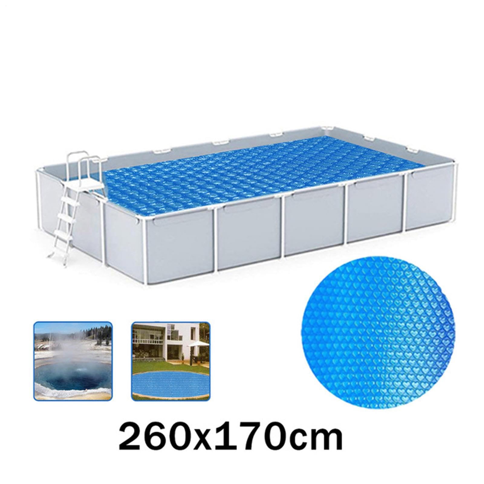 260 x 170 cm Cubierta De Piscina Solar De Natación - Cubierta Solar De Burbujas De Piscina | Protección Solar A Prueba De Lluvia Y Polvo De Polvo Aislamiento Térmico Cuttable para La Protección Solar