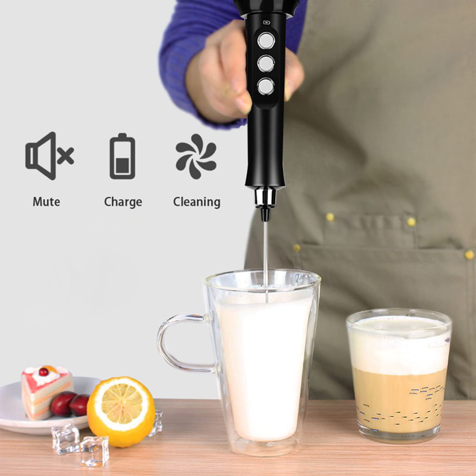 Montalatte Elettrico 3 in 1 Portatile Ricaricabile Schiuma Maker Palmare Schiuma Ad Alta Velocità Bevanda Mixer Caffè Schiuma Bacchetta Frullino Scaldalatte Montatore Latte Cappuccino