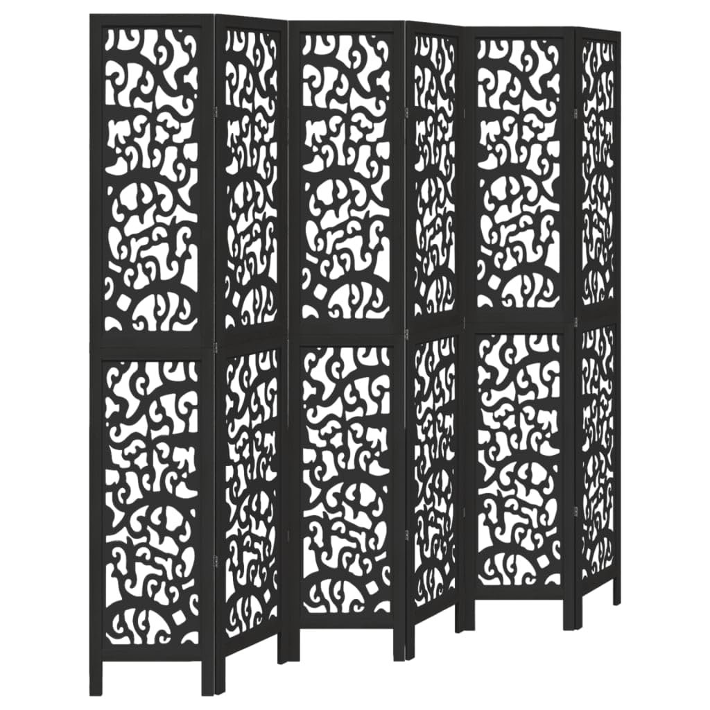 Vidaxl (40 X 220 Cm/ 6 Piece) Room Divider Privacy Screen Privacy Panel Black Solid Wood Paulownia