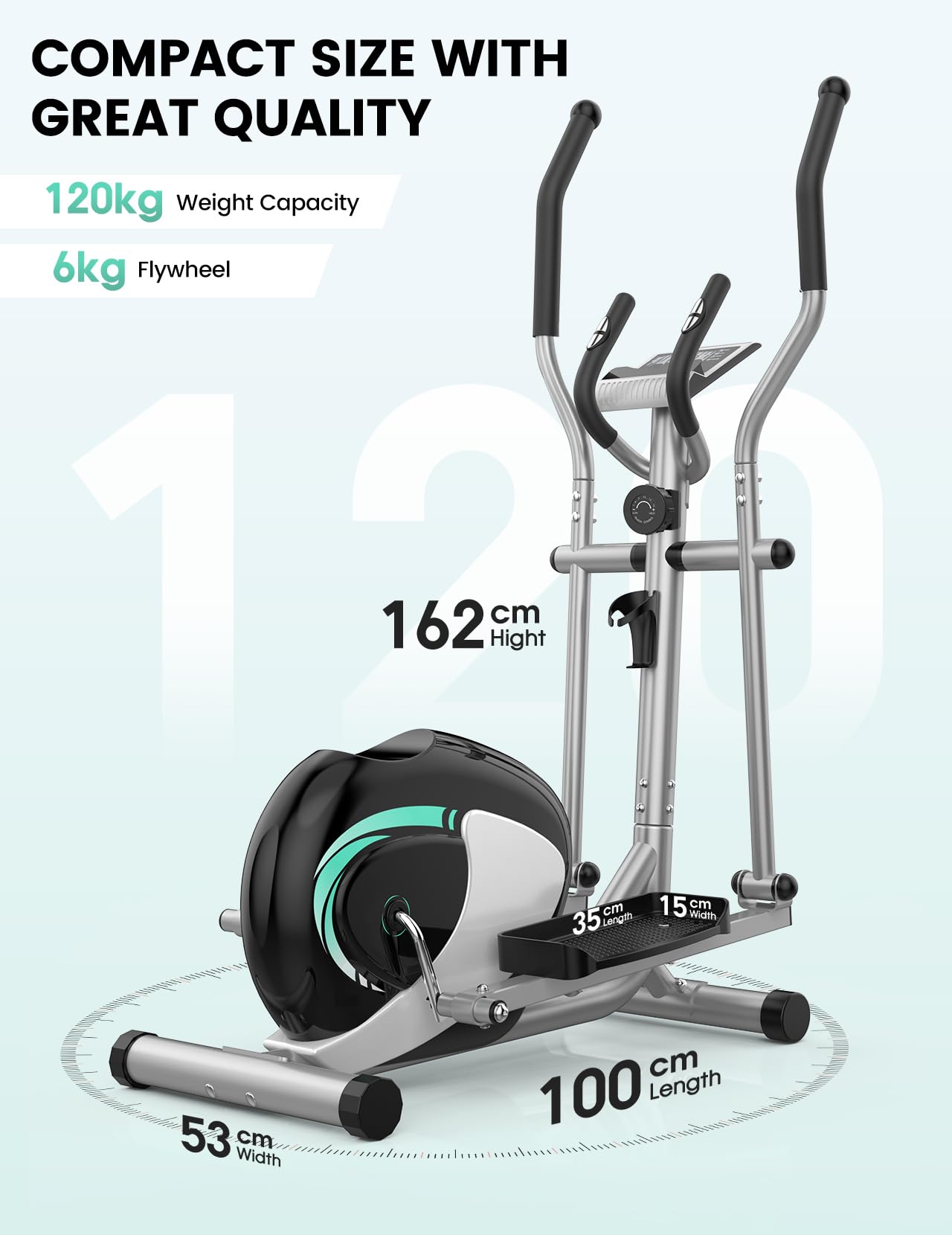 THERUN Velo Elliptique Maison, Vélo Elliptique Compact Ultra Silencieux avec Capteur de Pouls et Écran LCD, 16 Niveaux de Résistance Réglables, Entraînement Cardio pour Toute la Famille