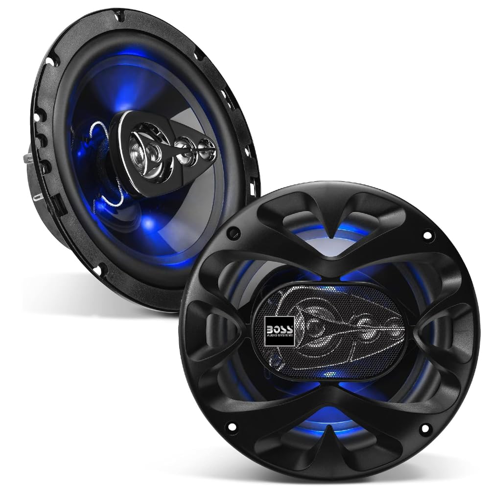 ZESTAW DO BOSS AUDIO SYSTEMS BE654 2 głośników koncentrycznych 4-drożny 6,5" 16,5 cm, 150 W RMS, maks. 300 W, 4 omy, niebieska dioda LED, gumowe zawieszenie, za parę + akcesoria gratis
