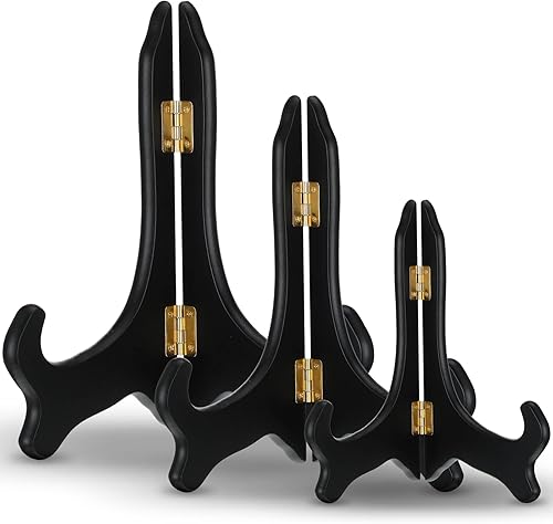 3 soportes de madera decorativos para platos, soporte para marco de fotos, soporte de caballete negro para exhibir fotos, libros de cocinero,
