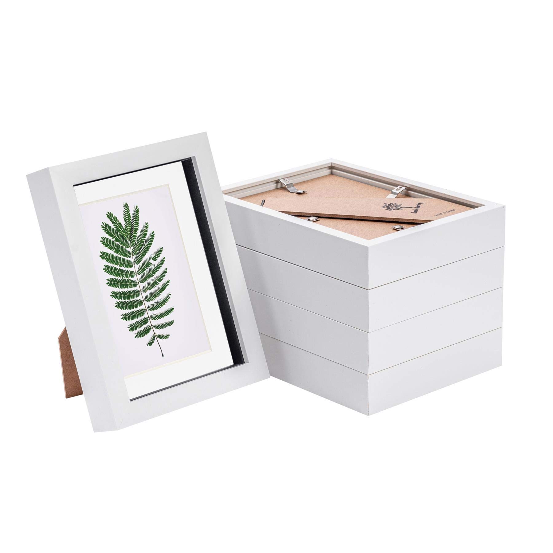 Nicola Spring White 5 Piece 5 X 7 3D Shadow Box Photo Frame Set - Craft Display Picture Frame With 4 X 6 Mount - Glass Aperture